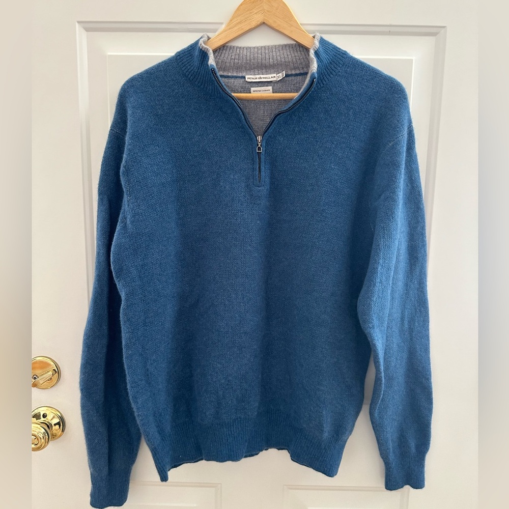 Peter Millar Men’s 100% Cashmere Ocean Blue Quarter-Zip Sweater
